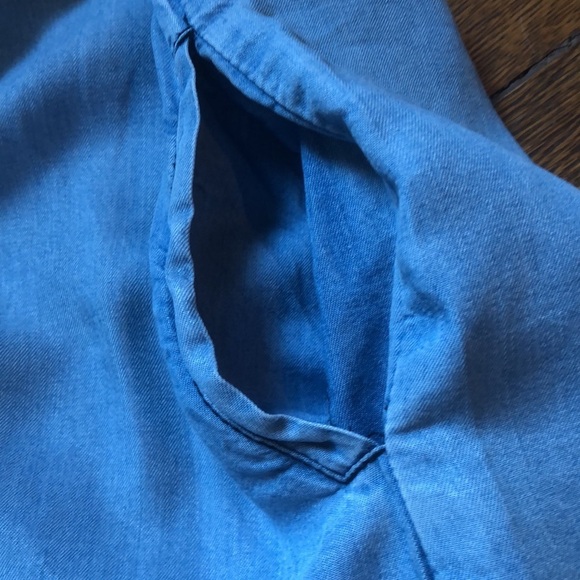Chambray Belted Popover Boho Shirt Dress XS - Picture 6 of 7